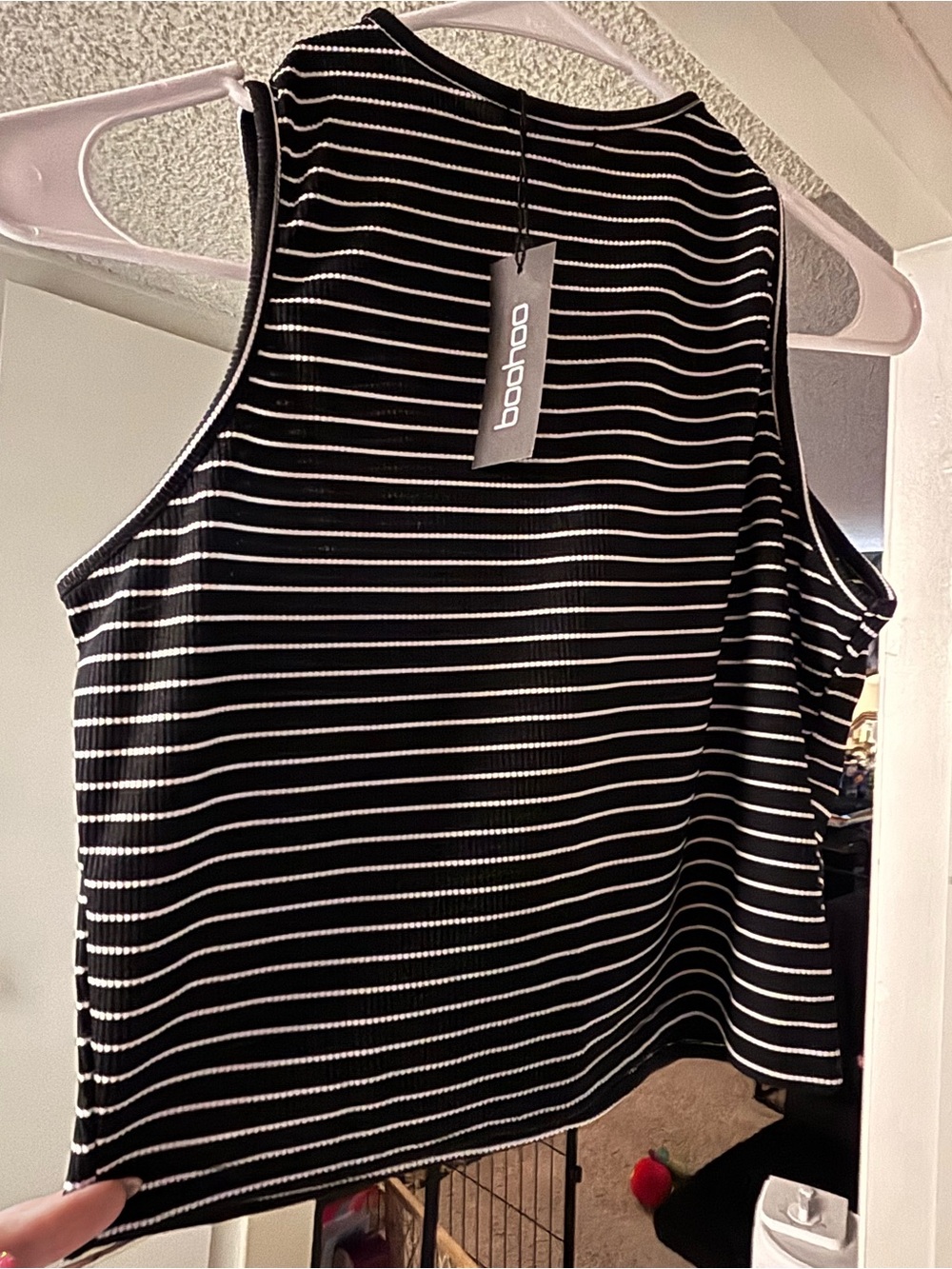 boohoo Black & White Striped Ribbed Tank